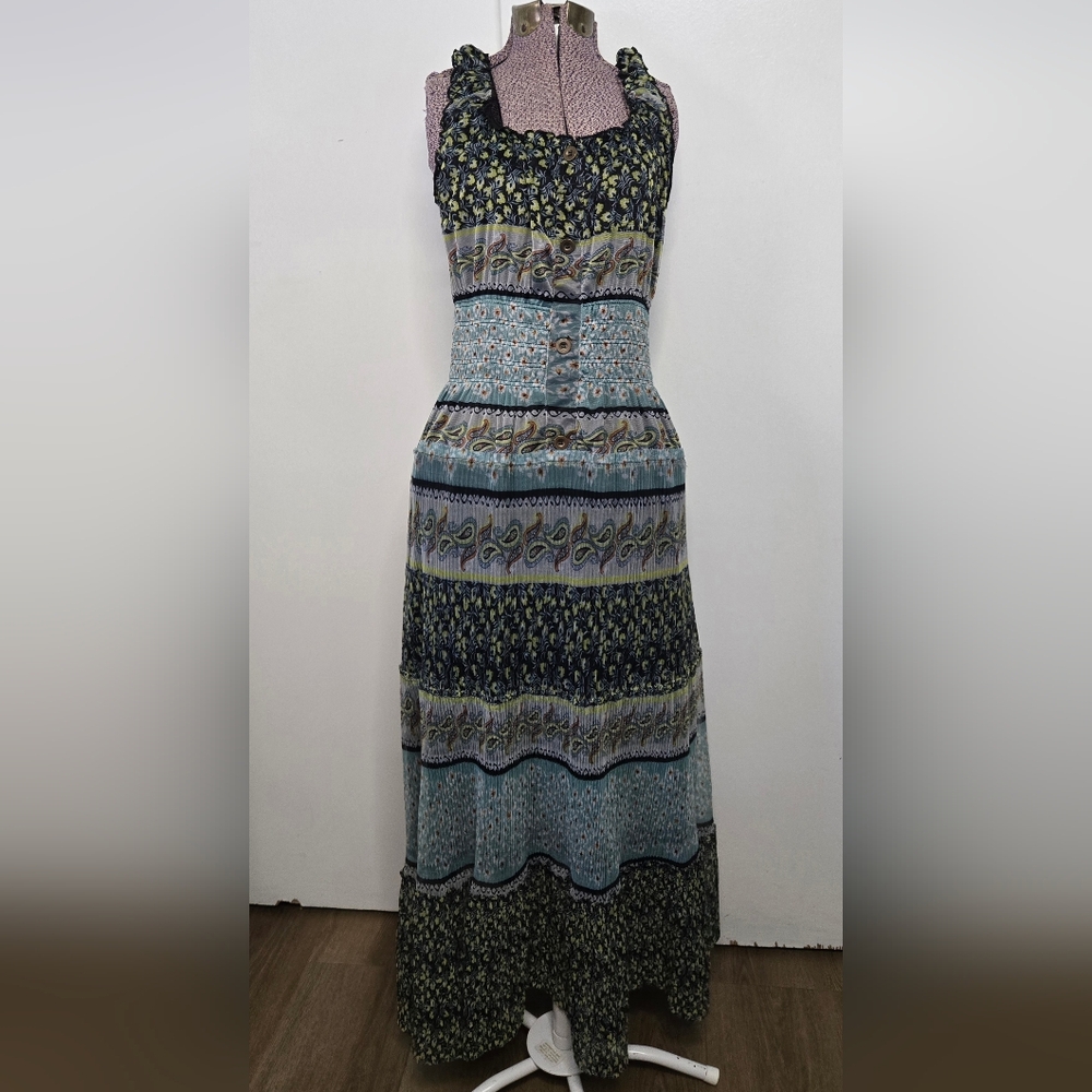 Lapis Womens Bohemian Floral Patchwork Maxi Dress in Green and Blue Size XL